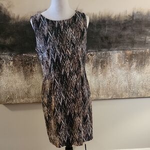 Connected Apparel Black and Brown Chevron Mini Dress